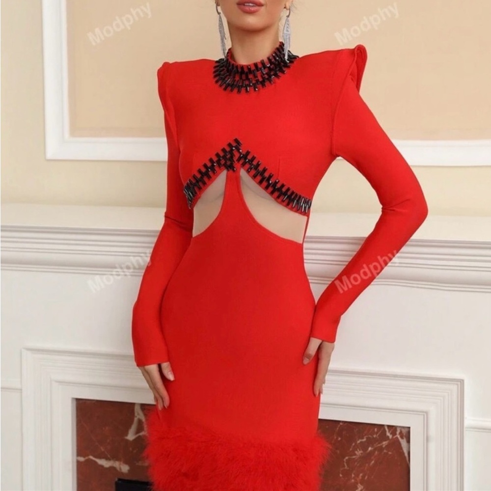 Chic Red Dress with Black Accents